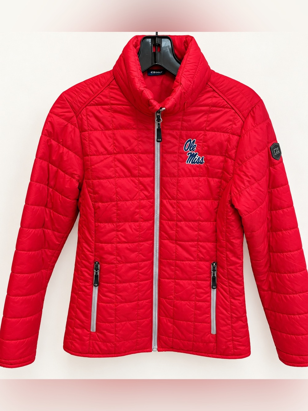 Ole Miss Cutter & Buck Quilted Puffer Jacket Hood Red Women XS Rebels